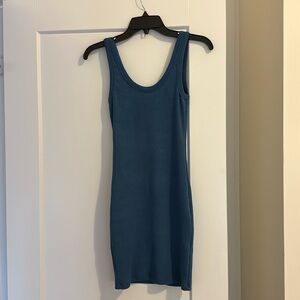 Blue ribbed bodycon dress